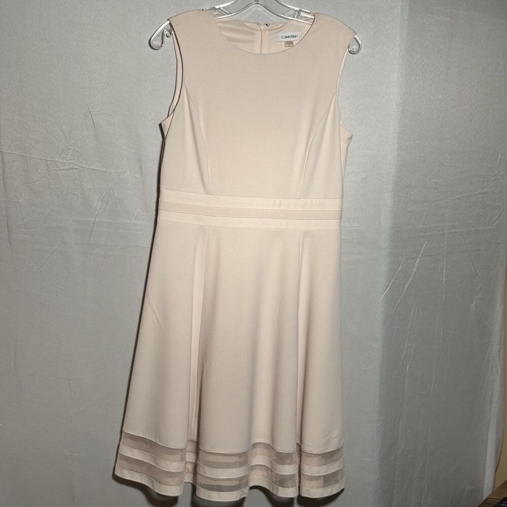 Calvin Klein Blush Sleeveless Fit Flare Dress Size 10 Sheer Hem Career Wedding